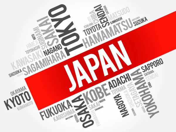 List of cities in Japan, word cloud collage — Stock Vector