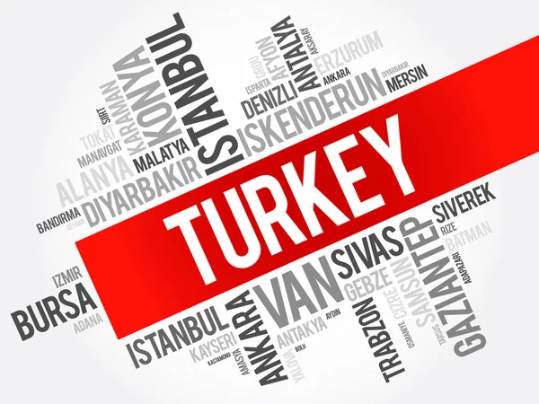 Lista di città in Turchia word cloud collage — Vettoriale Stock