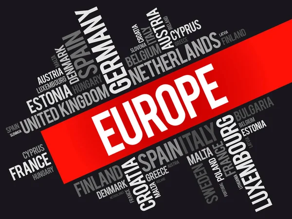 Europe Liste des villes mot cloud collage — Image vectorielle