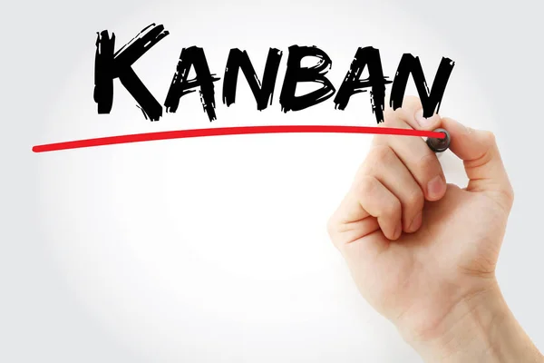 Hand writing Kanban with marker — Stock Photo, Image