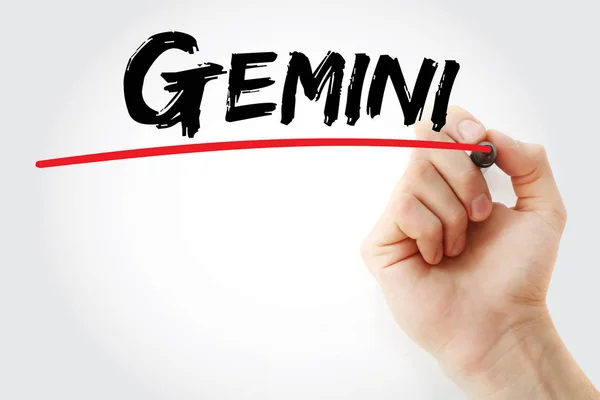 Hand schrijven van Gemini met marker — Stockfoto