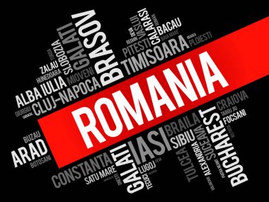 List of cities in Romania word cloud collage clipart