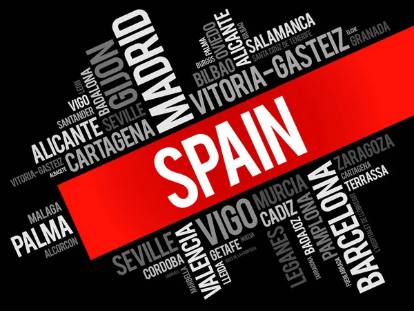 Seznam měst ve Španělsku slovo mrak — Stockový vektor