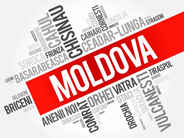 Lista di città in Moldavia word cloud collage — Vettoriale Stock