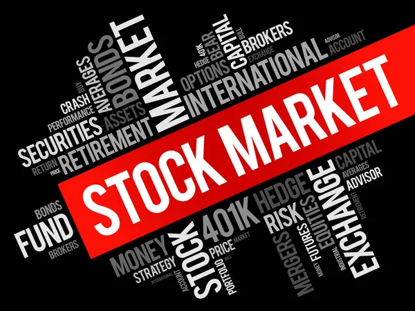 Stock Market szó felhő kollázs — Stock Vector