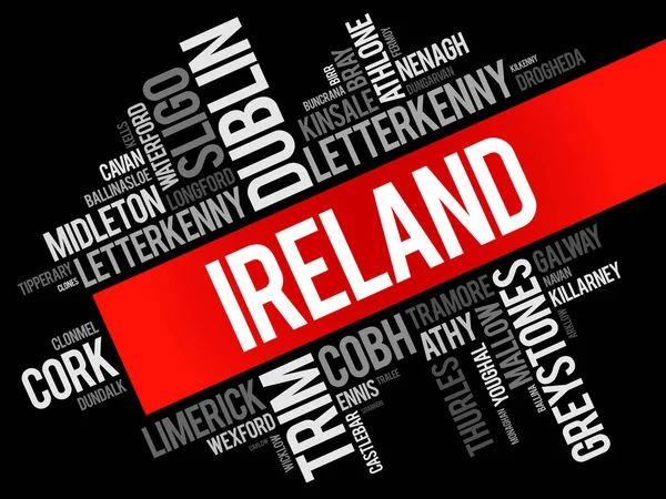 Lista de cidades em Irlanda word cloud collage — Vetor de Stock