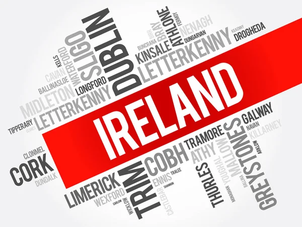 Lista över städer i Irland word cloud collage — Stock vektor