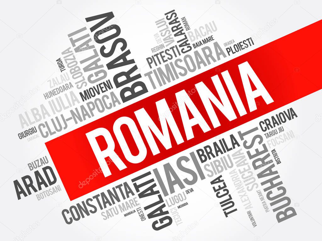 List of cities in Romania word cloud collage