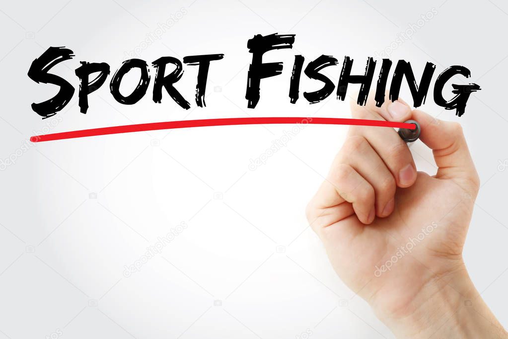Hand writing Sport fishing with marker