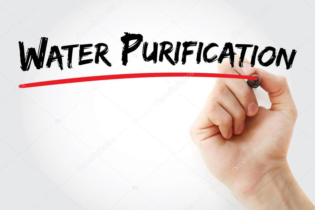 Hand writing Water purification with marker