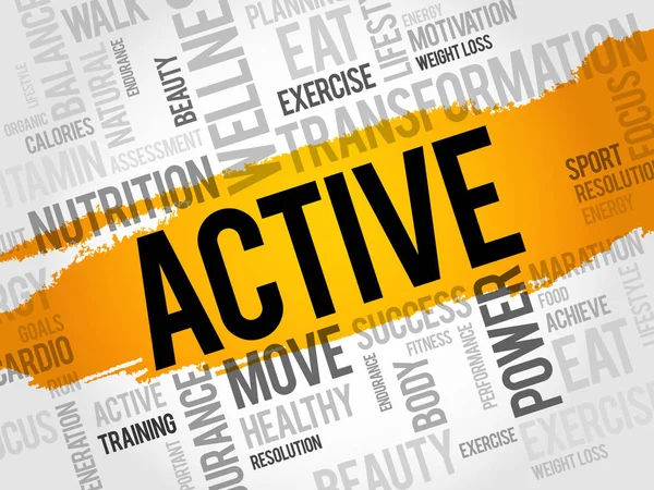 Actief woord wolk, fitness — Stockvector