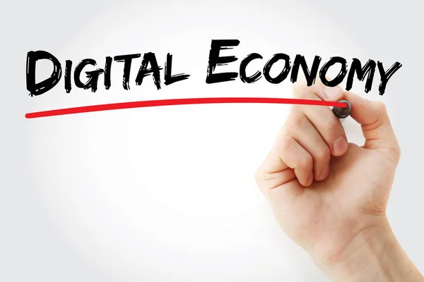 Kézi írás digitális gazdaság jelölővel — Stock Fotó