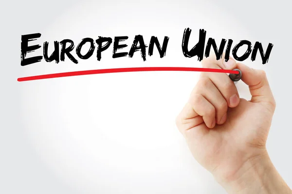 Hand writing European Union with marker — Stock Photo, Image