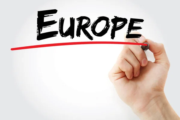 Hand writing Europe with marker — Stock Photo, Image