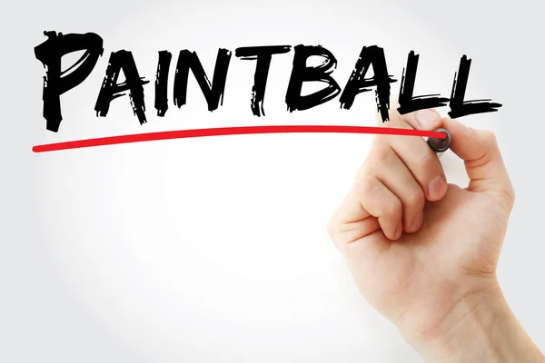 Hand skriva Paintball med markör — Stockfoto