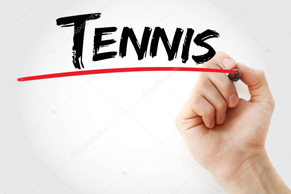 Hand writing Tennis with marker