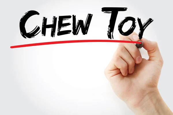 Hand writing Chew toy with marker — Stock Photo, Image