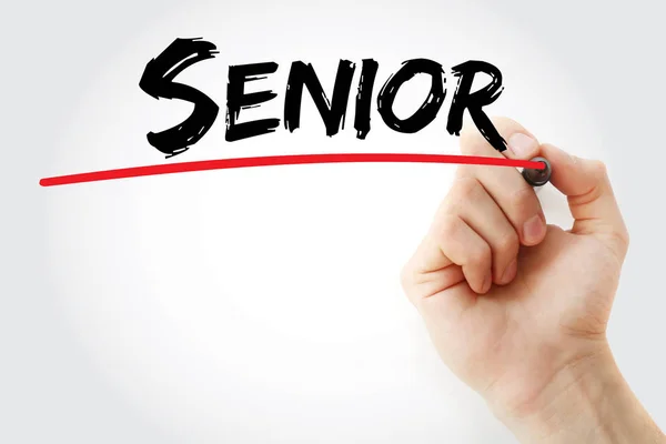 Hand writing Senior with marker — Stock Photo, Image