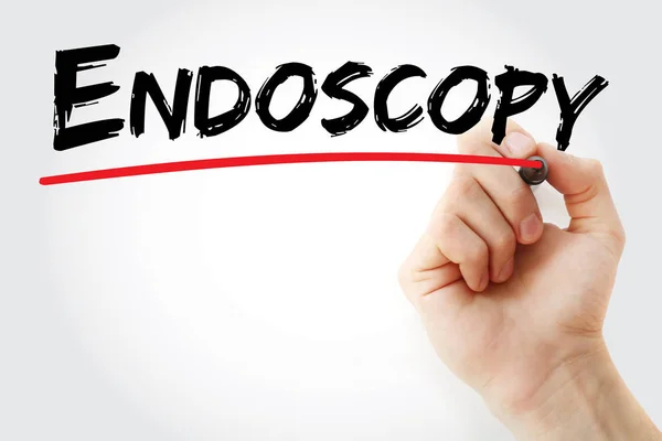 Hand writing endoscopy with marker — Stock Photo, Image