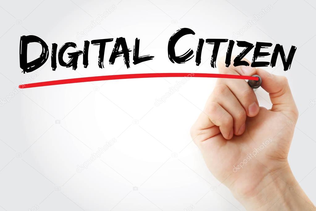 Hand writing Digital citizen with marker