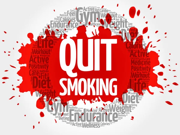 Stoppen met roken cirkel stempel word cloud — Stockvector