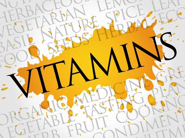 VITAMINAS colagem de nuvens de palavras — Vetor de Stock