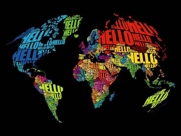 HELLO Word Cloud World Map — Stock Vector