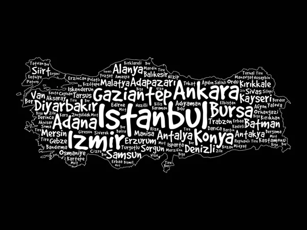 Список городов Турции по карте облака слов — стоковый вектор