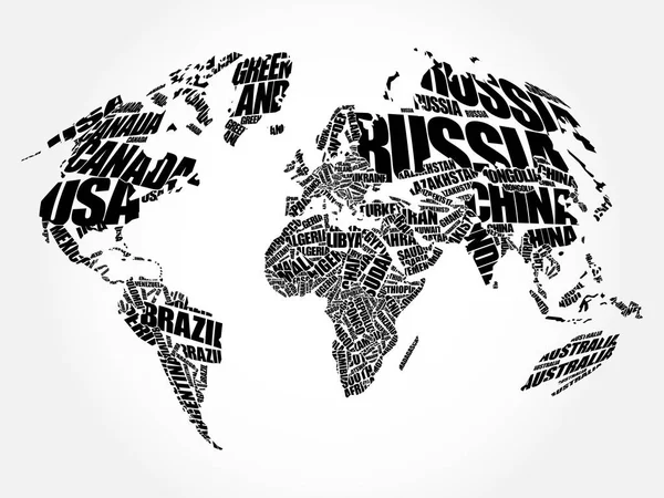 World Map in Typography word cloud — Stock Vector