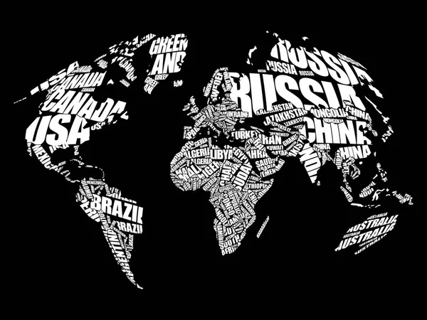 Mapa del mundo en tipografía palabra nube — Vector de stock
