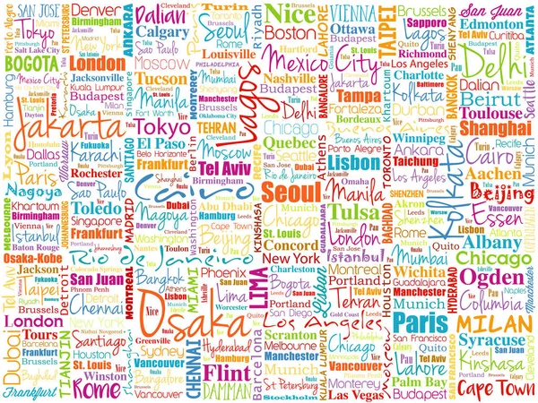 The largest cities in the world word cloud collage — Stock Vector