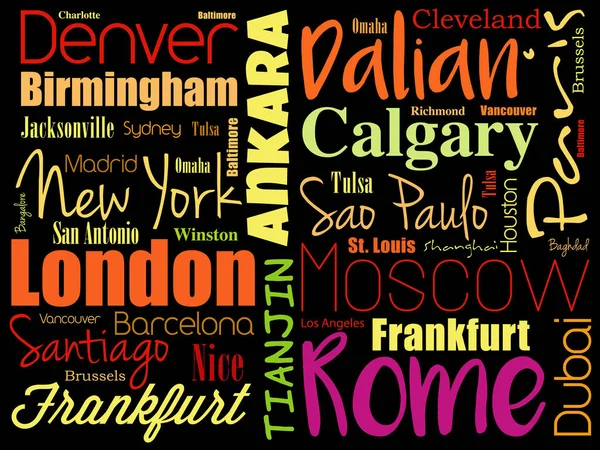 Cities in the world word cloud collage — Stock Vector