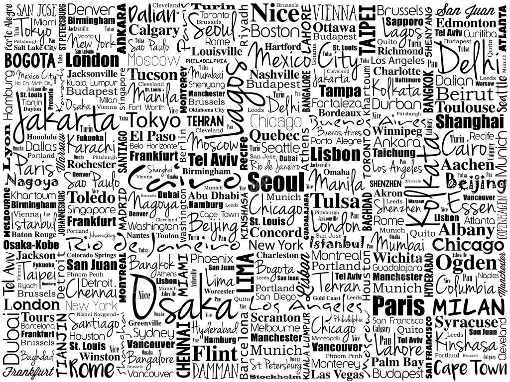 The largest cities in the world word cloud collage