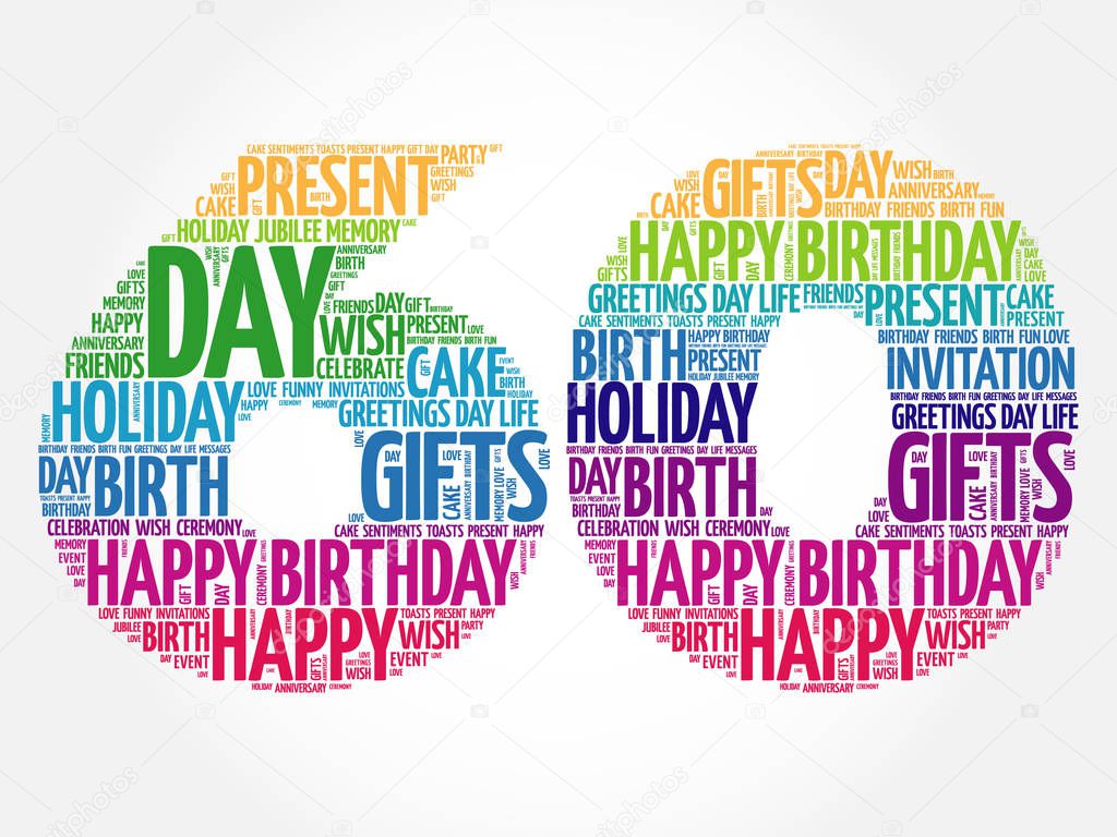 Happy 60th birthday word cloud