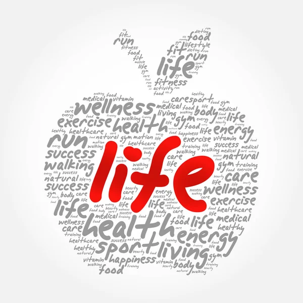 LIFE manzana palabra nube collage — Vector de stock