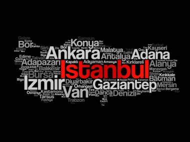 List of cities in Turkey word cloud map clipart