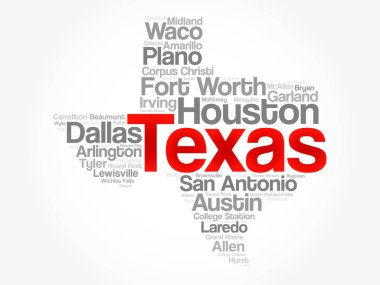 List of cities in Texas USA state word cloud clipart