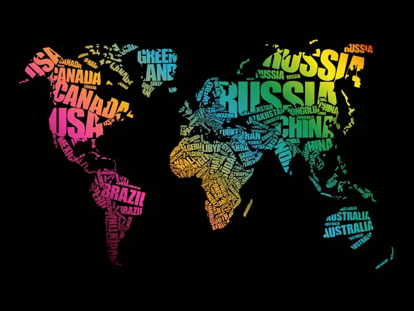 World Map in Typography word cloud — Stock Vector