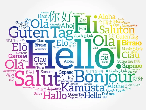 Hola nube de palabras en diferentes idiomas — Vector de stock