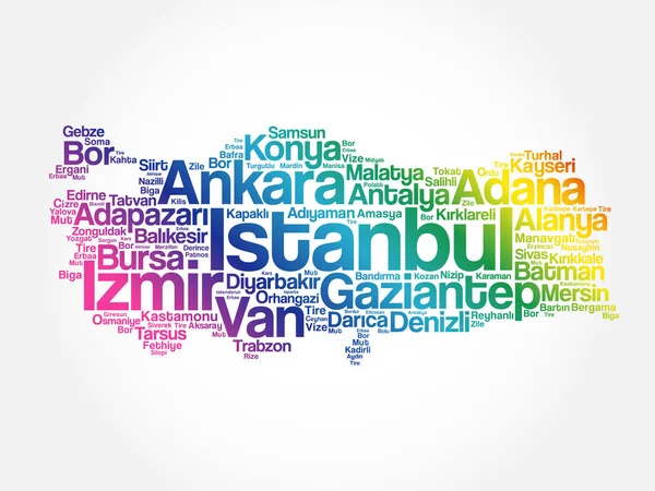 Lijst van steden in Turkije word cloud — Stockvector