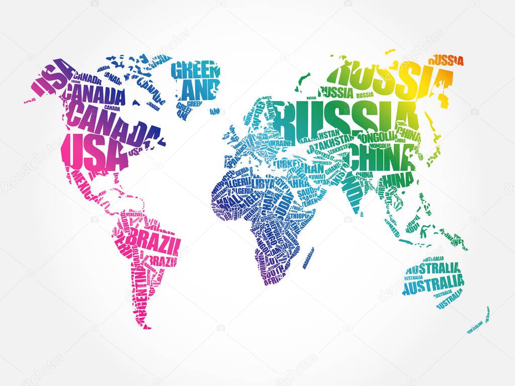 World Map in Typography word cloud concept
