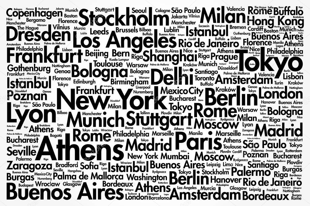 Cities in the World related word cloud