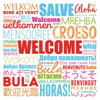 WELCOME word cloud in different languages clipart