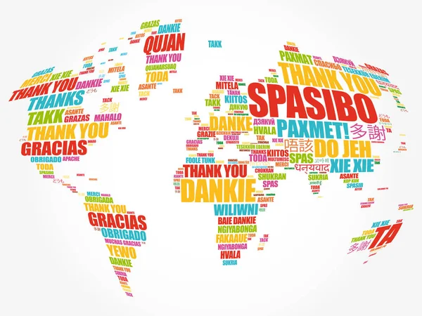 Gracias en muchos idiomas Mapa del Mundo — Archivo Imágenes Vectoriales