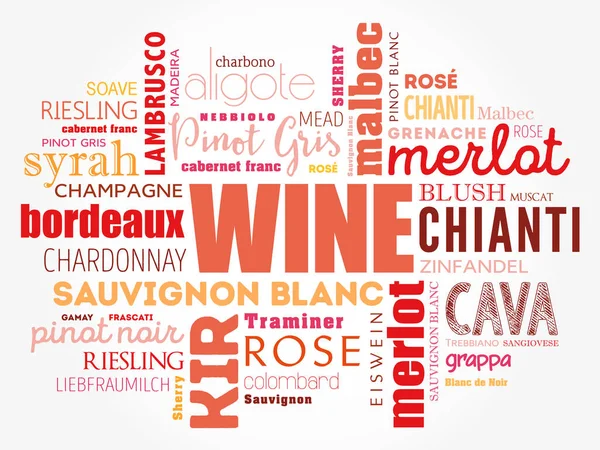 葡萄酒的葡萄品种类型字云 — 图库矢量图片