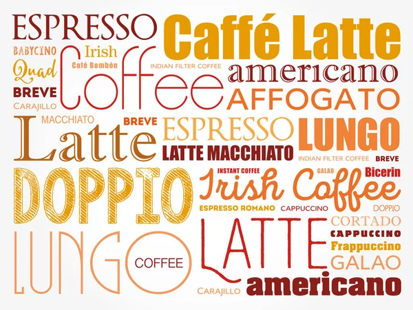 列表的咖啡饮品话云 — 图库矢量图片