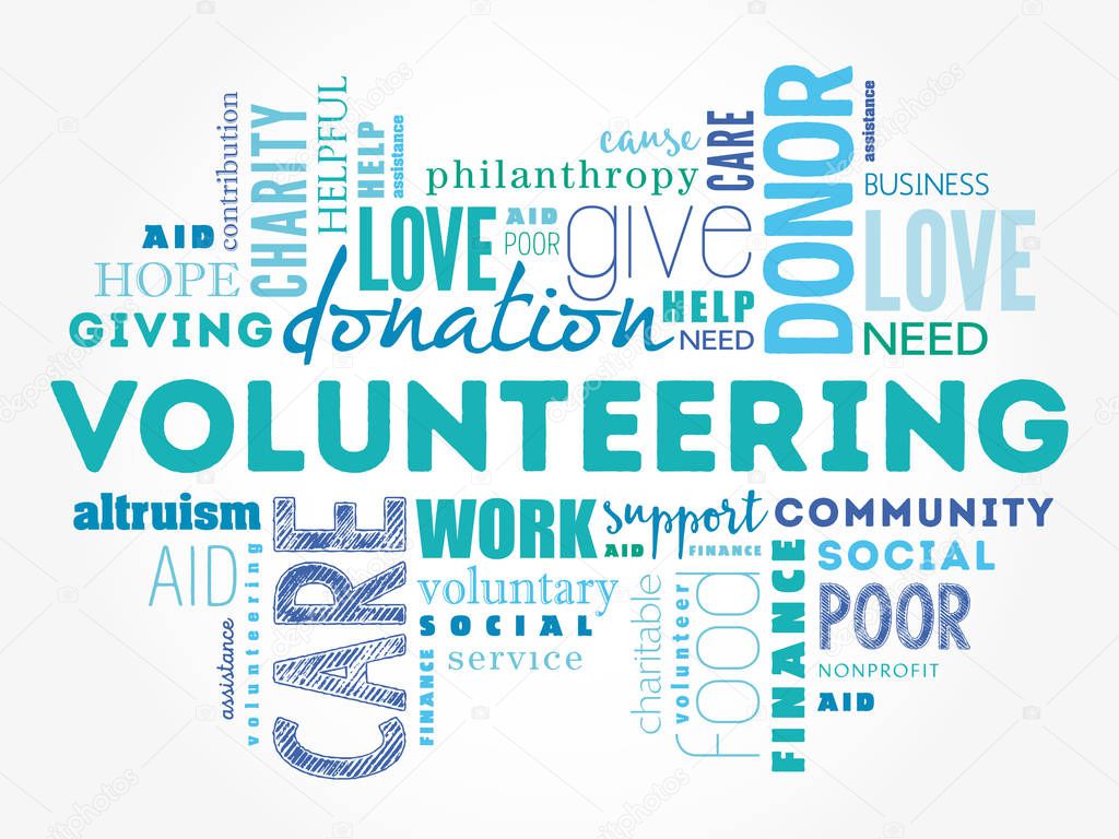 Volunteering word cloud collage