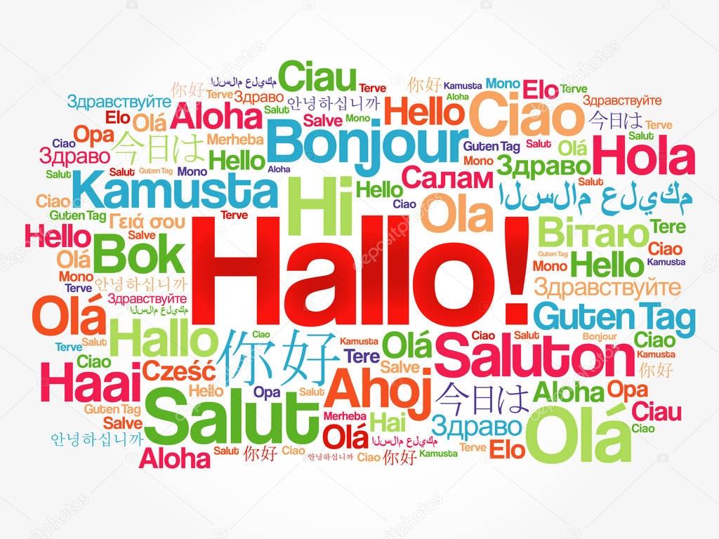 Hallo (Hello Greeting in German) word cloud