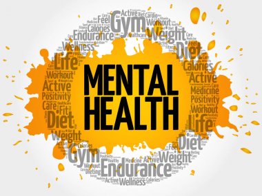 Ruh sağlığı daire damga kelime bulutu