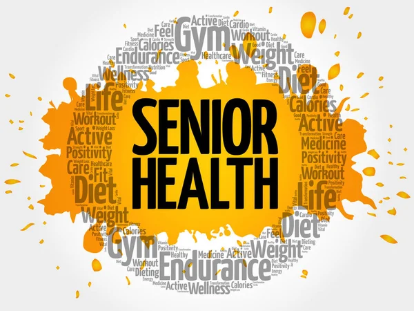 Senior zdraví kruh razítka slovo mrak — Stockový vektor